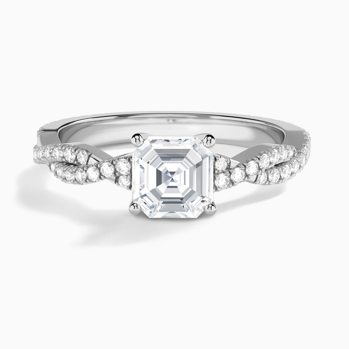 Asscher Luxe Twisted Vine Lab Diamond Engagement Ring In 14K White Gold - Lucenjuri