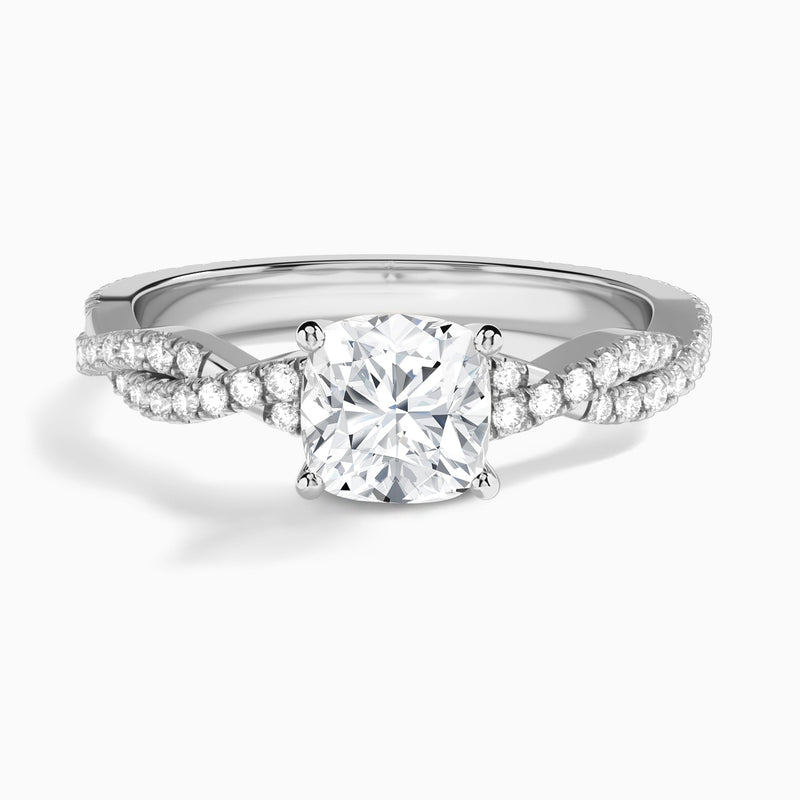 Cushion Luxe Twisted Vine Lab Diamond Engagement Ring In 18K White Gold - Lucenjuri