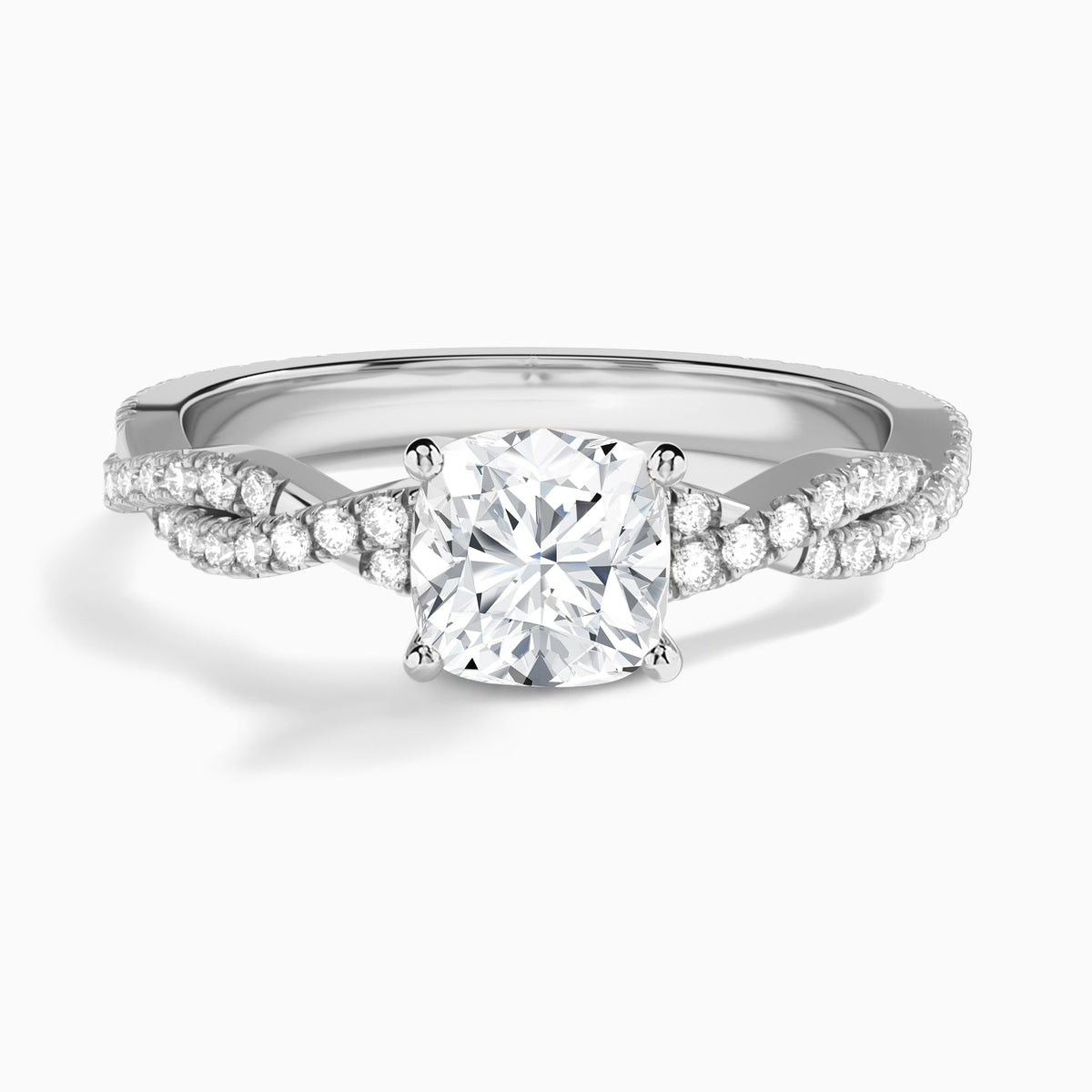 Cushion Luxe Twisted Vine Lab Diamond Engagement Ring In 18K White Gold - Lucenjuri