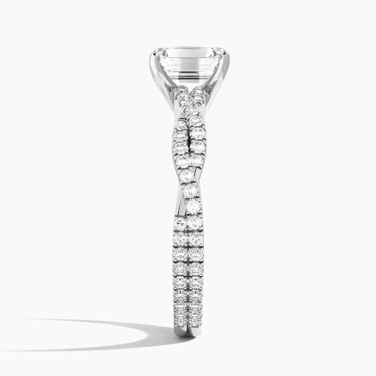 Emerald Luxe Twisted Vine Lab Diamond Engagement Ring In 18K White Gold, Side View