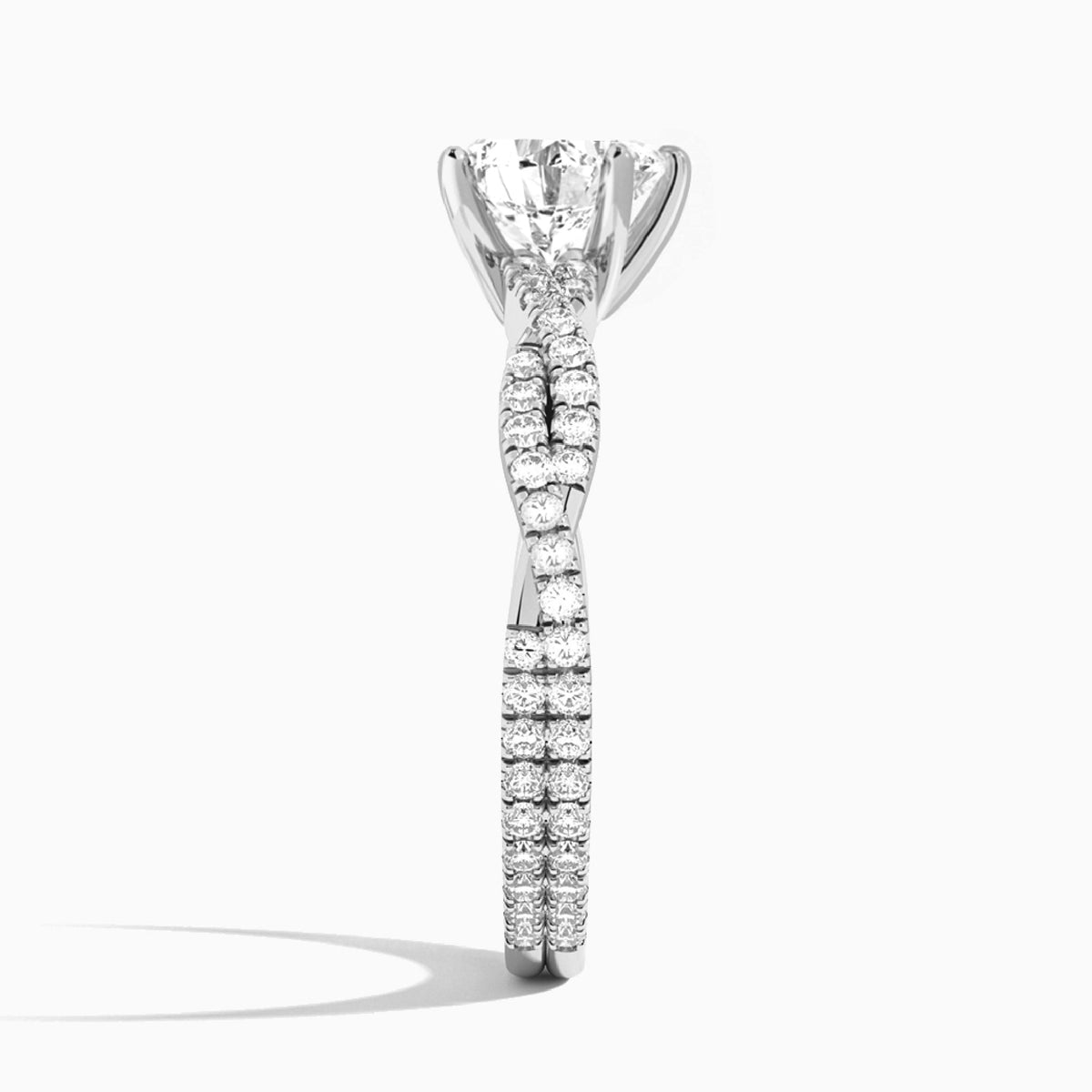 Heart Luxe Twisted Vine Lab Diamond Engagement Ring In 18K White Gold, Side View