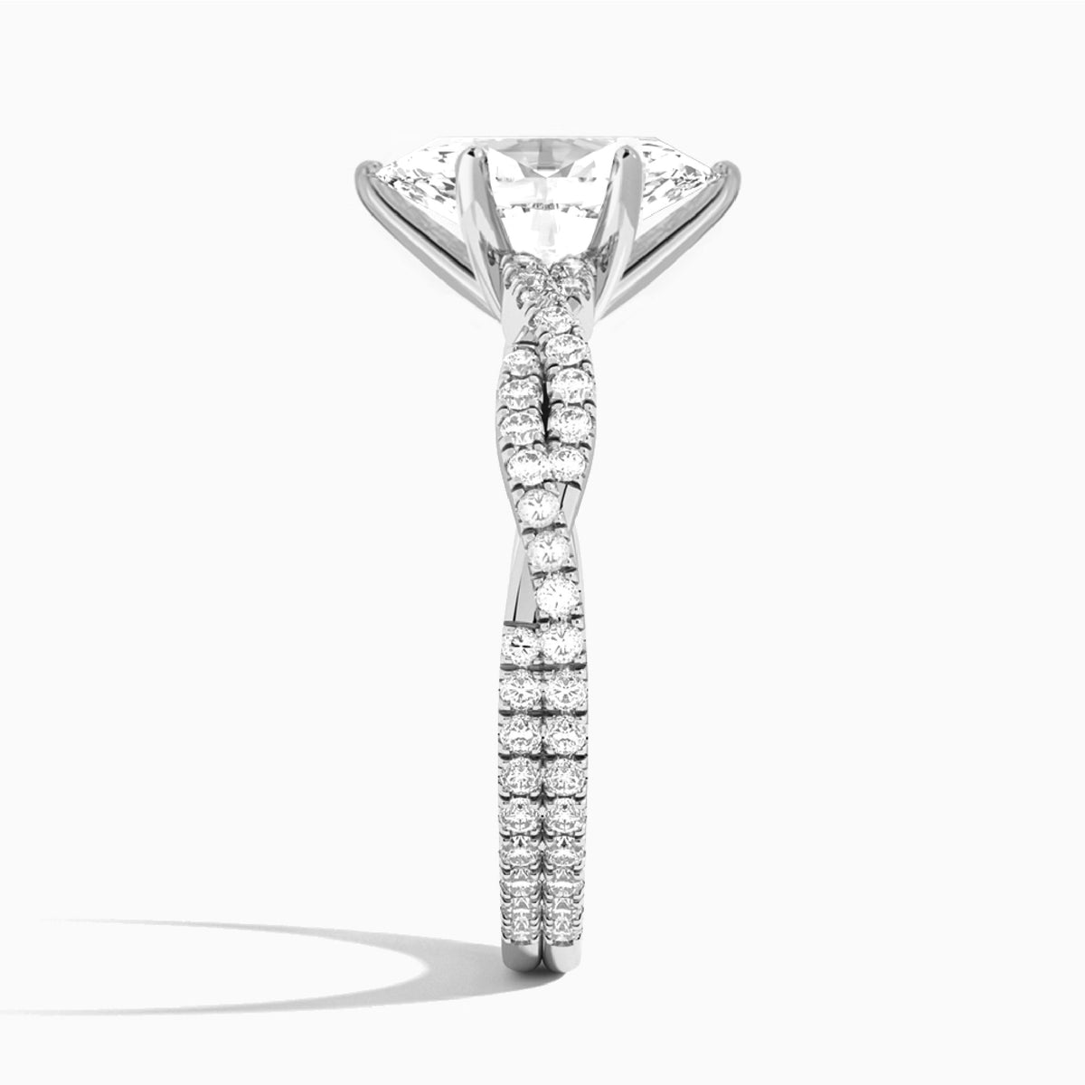 Marquise Luxe Twisted Vine Lab Diamond Engagement Ring In 18K White Gold, Side View