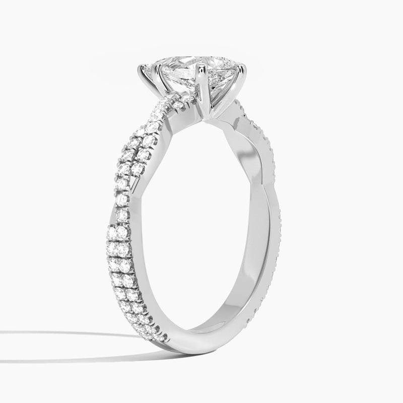 Pear Luxe Twisted Vine Lab Diamond Engagement Ring In 18K White Gold, Angle View