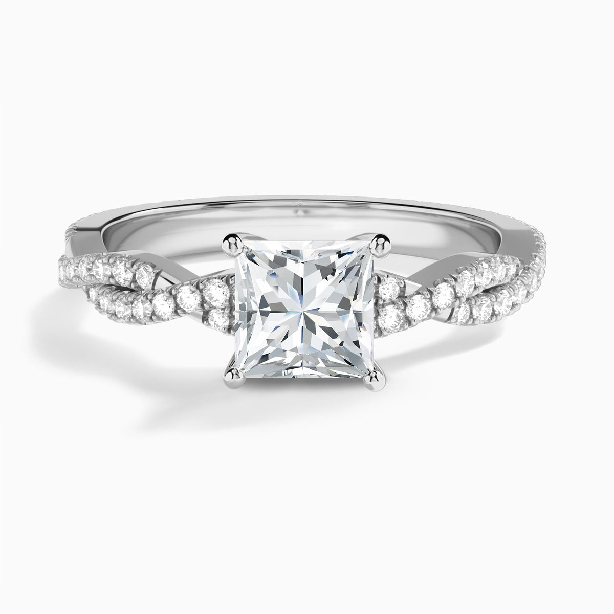 Princess Luxe Twisted Vine Lab Diamond Engagement Ring In 18K White Gold - Lucenjuri