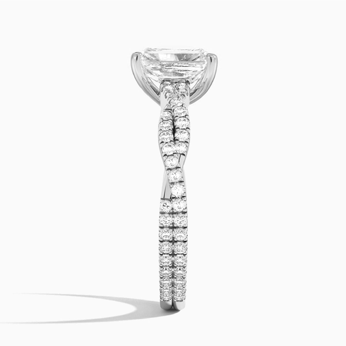 Radiant Luxe Twisted Vine Lab Diamond Engagement Ring In 14K White Gold, Side View