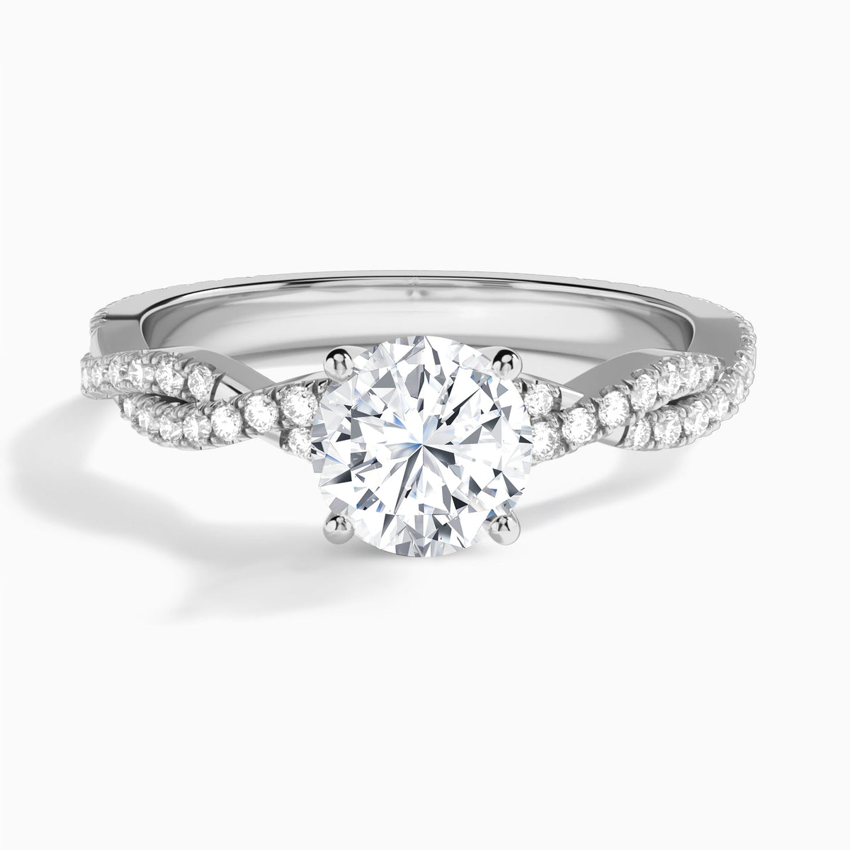 Round Luxe Twisted Vine Lab Diamond Engagement Ring In 18K White Gold - Lucenjuri