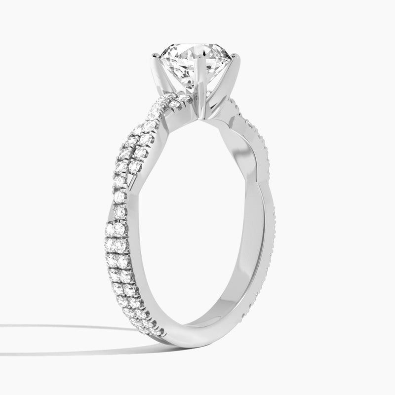 Round Luxe Twisted Vine Lab Diamond Engagement Ring In 14K White Gold, Angle View