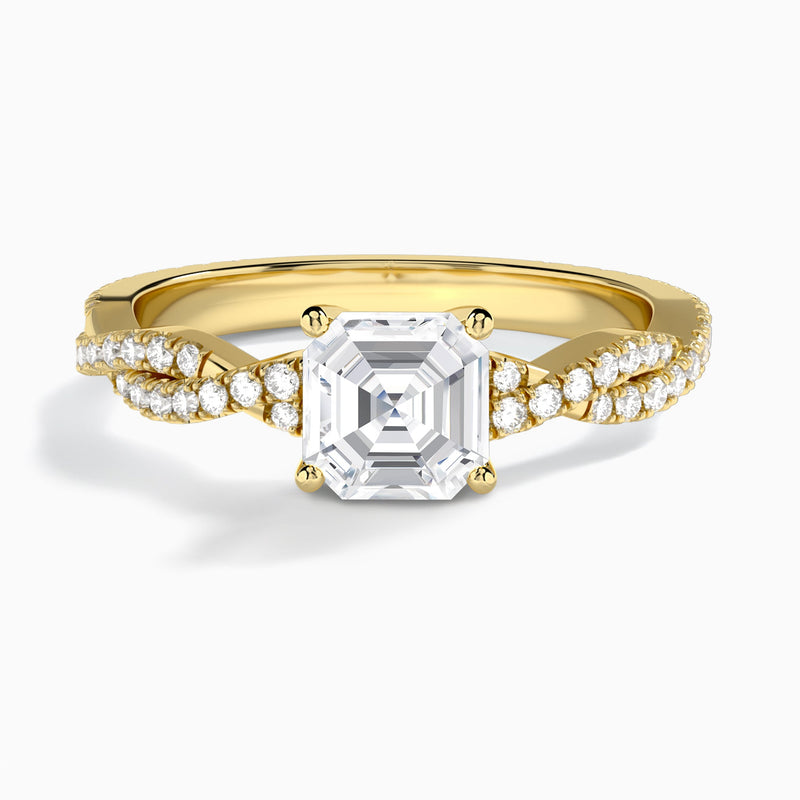 Asscher Luxe Twisted Vine Lab Diamond Engagement Ring In 14K Yellow Gold - Lucenjuri