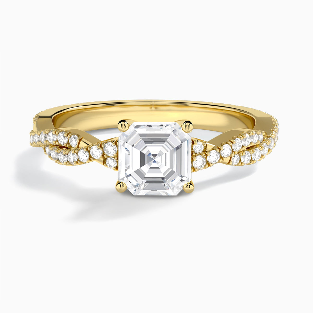 Asscher Luxe Twisted Vine Lab Diamond Engagement Ring In 18K Yellow Gold - Lucenjuri