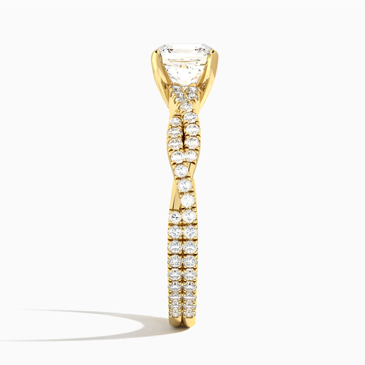 Asscher Luxe Twisted Vine Lab Diamond Engagement Ring In 14K Yellow Gold, Side View