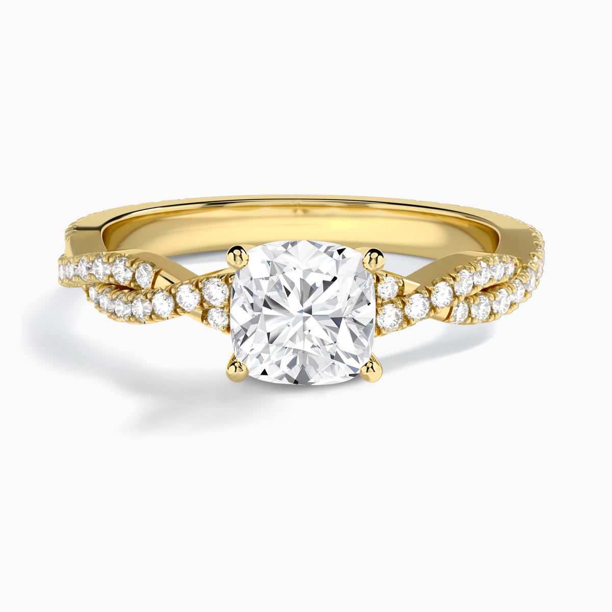 Cushion Luxe Twisted Vine Lab Diamond Engagement Ring In 14K Yellow Gold - Lucenjuri