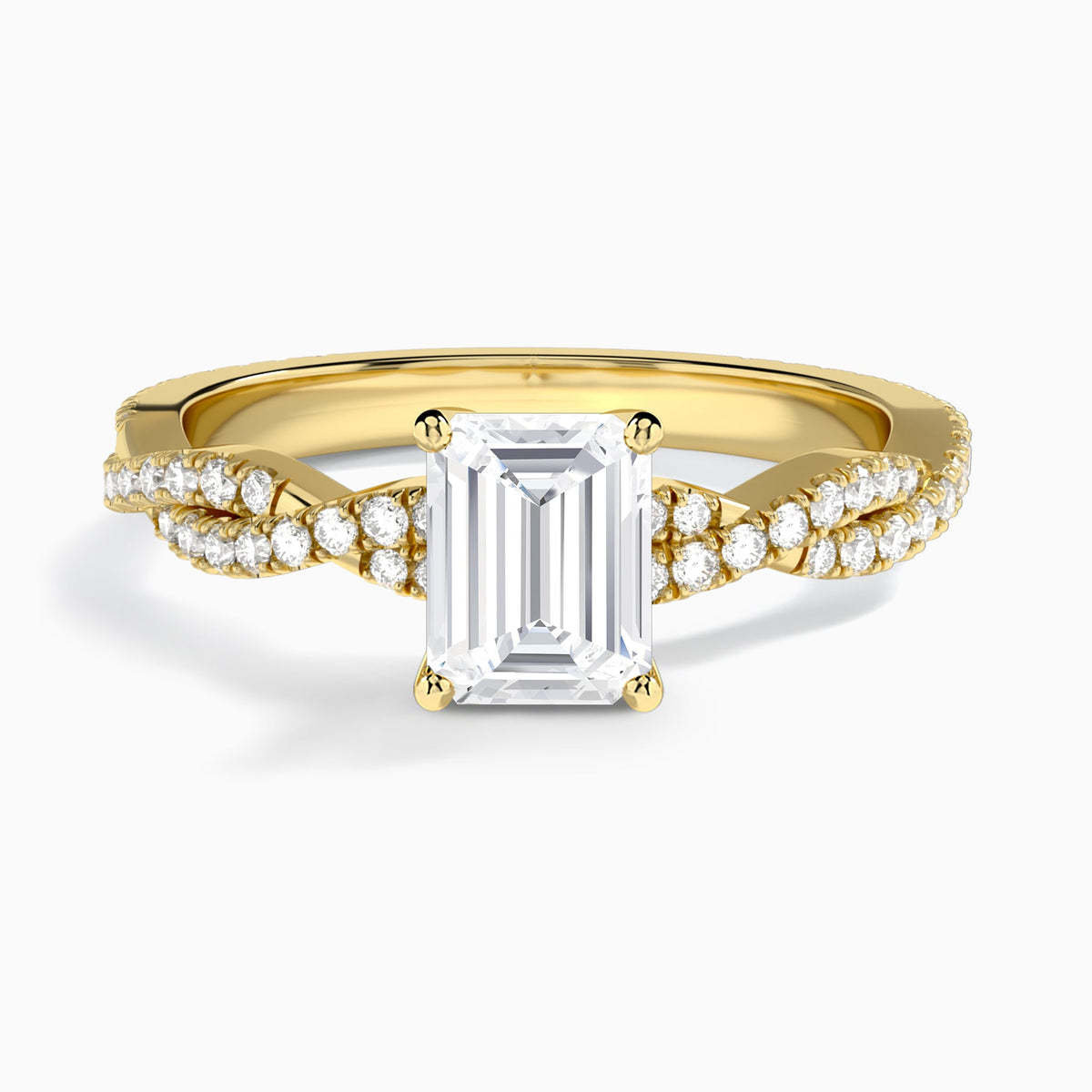 Emerald Luxe Twisted Vine Lab Diamond Engagement Ring In 14K Yellow Gold - Lucenjuri