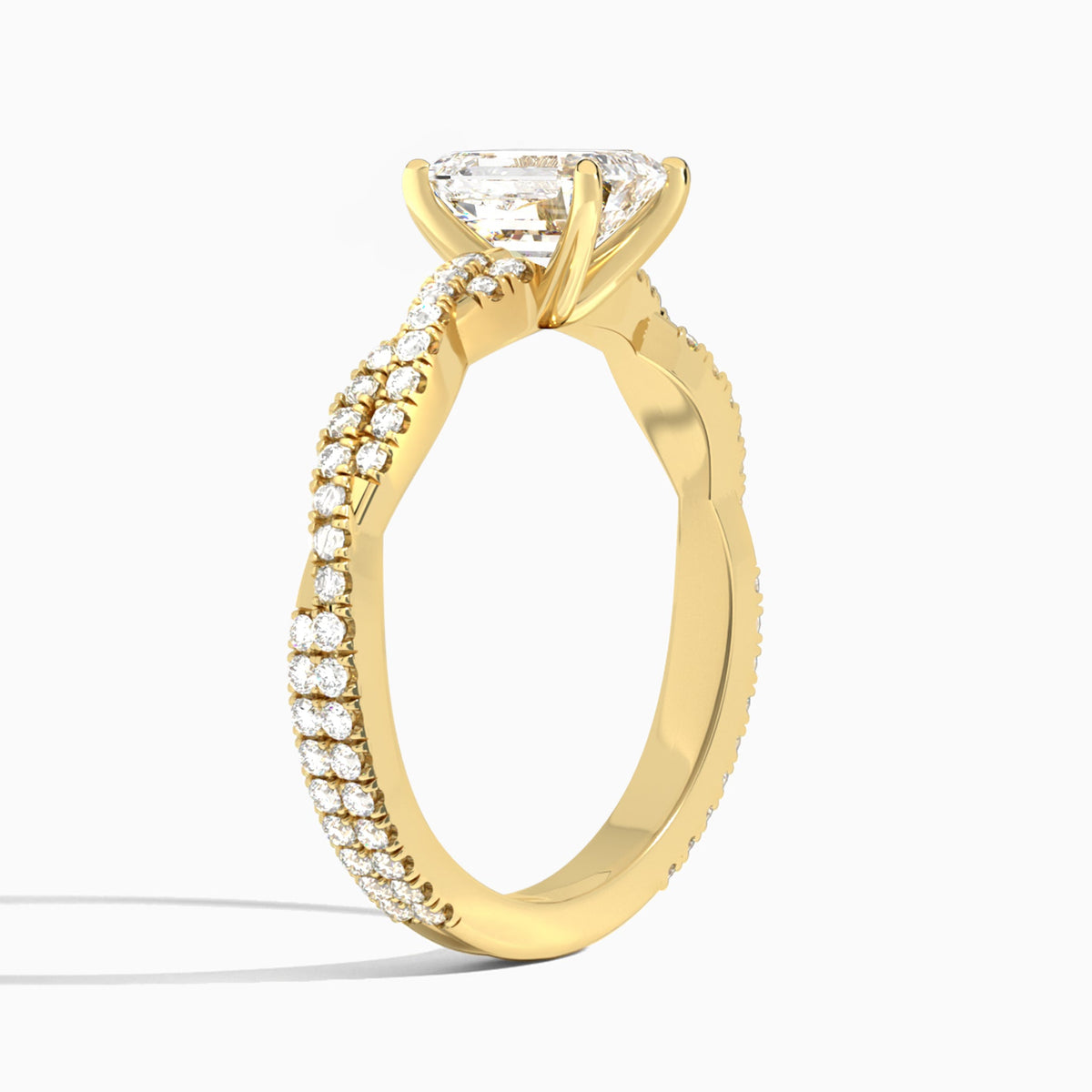 Emerald Luxe Twisted Vine Lab Diamond Engagement Ring In 18K Yellow Gold, Angle View