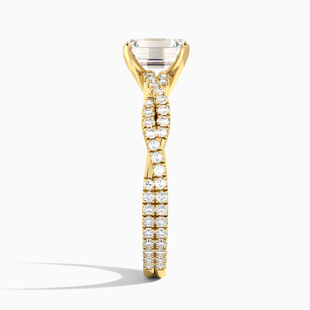 Emerald Luxe Twisted Vine Lab Diamond Engagement Ring In 14K Yellow Gold, Side View