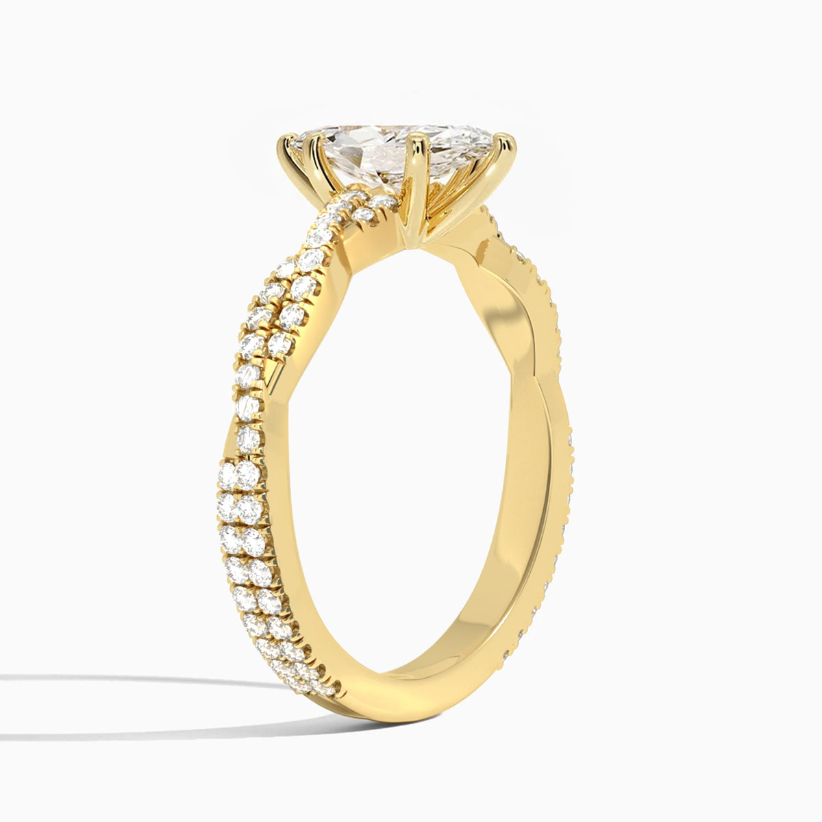 Marquise Luxe Twisted Vine Lab Diamond Engagement Ring In 14K Yellow Gold, Angle View