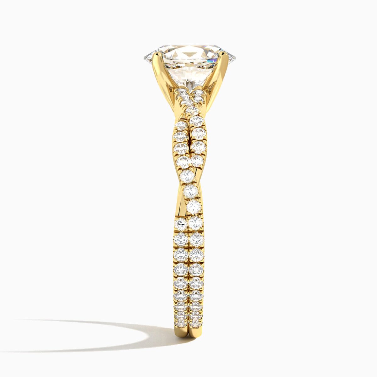 Oval Luxe Twisted Vine Lab Diamond Engagement Ring In 18K Yellow Gold, Side View