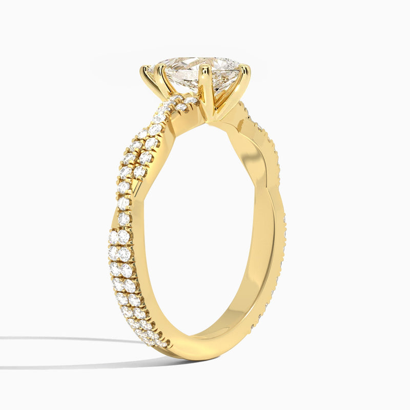 Pear Luxe Twisted Vine Lab Diamond Engagement Ring In 14K Yellow Gold, Angle View