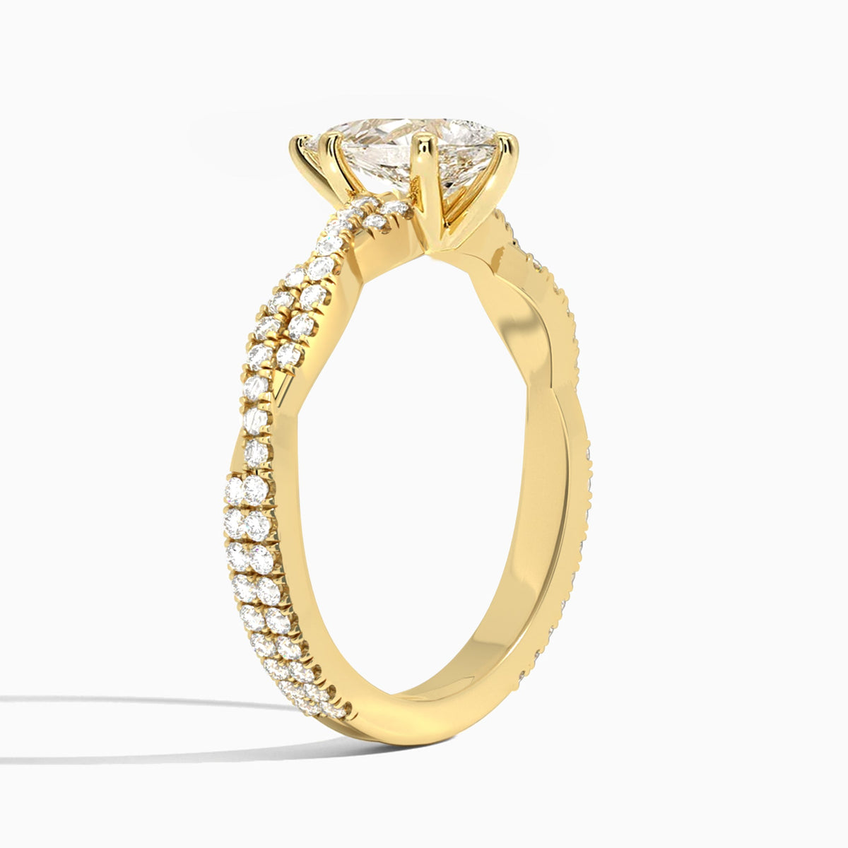 Pear Luxe Twisted Vine Lab Diamond Engagement Ring In 18K Yellow Gold, Angle View