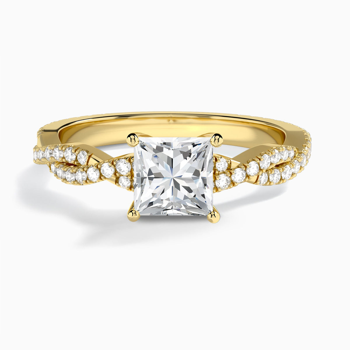 Princess Luxe Twisted Vine Lab Diamond Engagement Ring In 18K Yellow Gold - Lucenjuri