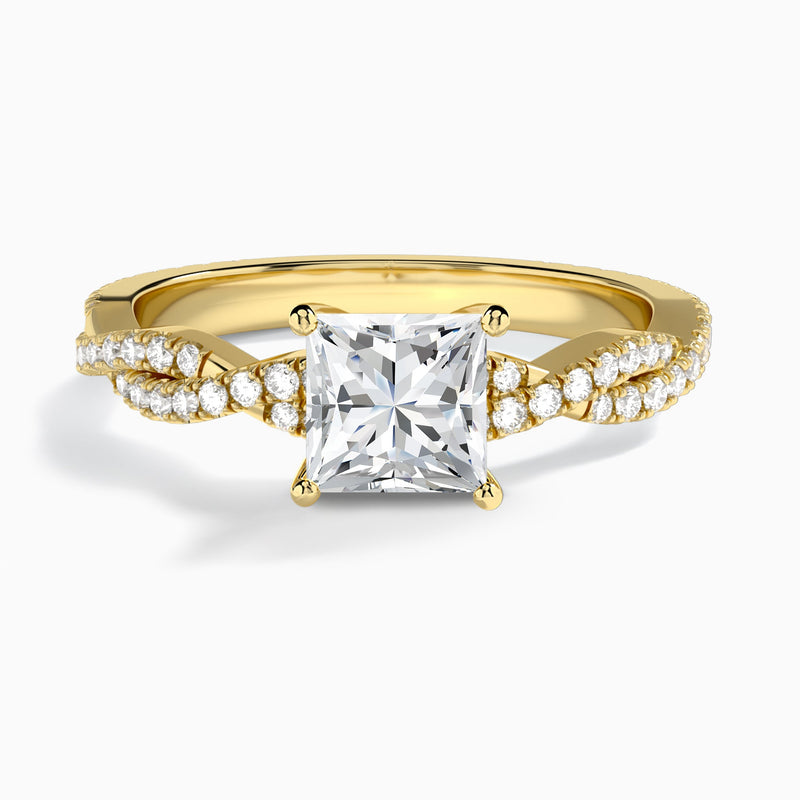 Princess Luxe Twisted Vine Lab Diamond Engagement Ring In 14K Yellow Gold - Lucenjuri