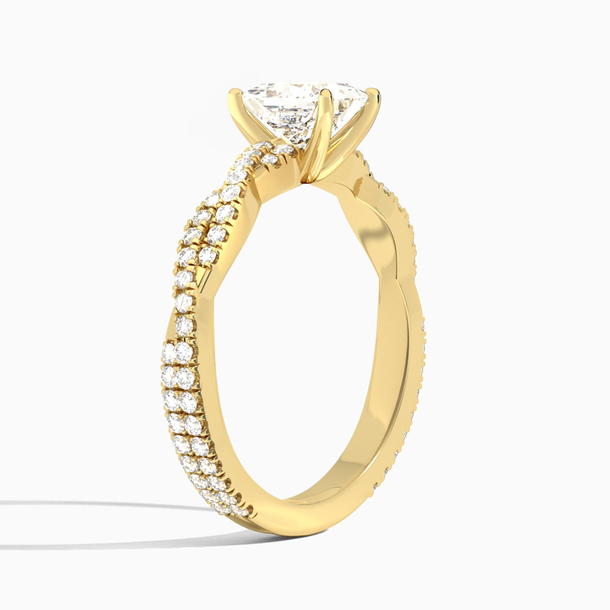Princess Luxe Twisted Vine Lab Diamond Engagement Ring In 14K Yellow Gold, Angle View