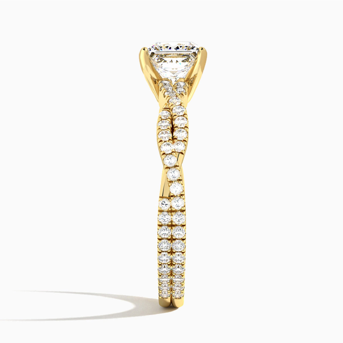Princess Luxe Twisted Vine Lab Diamond Engagement Ring In 14K Yellow Gold, Side View