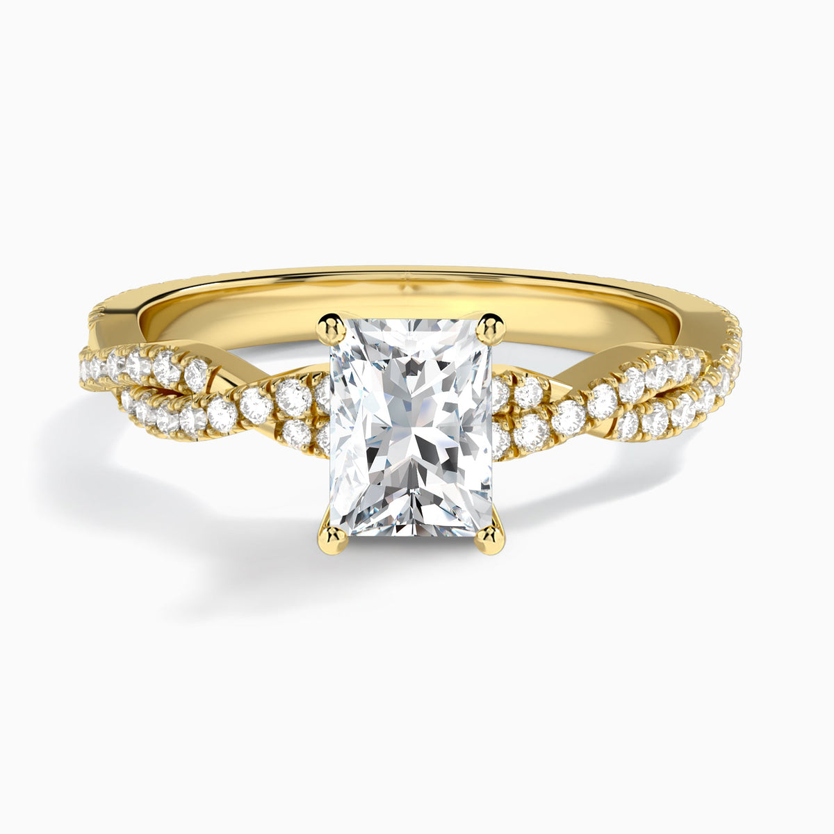 Radiant Luxe Twisted Vine Lab Diamond Engagement Ring In 14K Yellow Gold - Lucenjuri