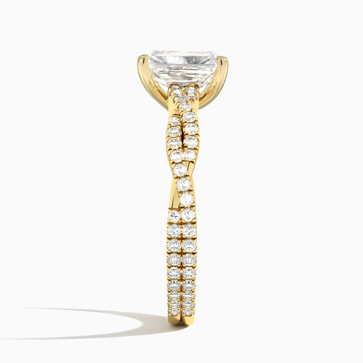 Radiant Luxe Twisted Vine Lab Diamond Engagement Ring In 14K Yellow Gold, Side View