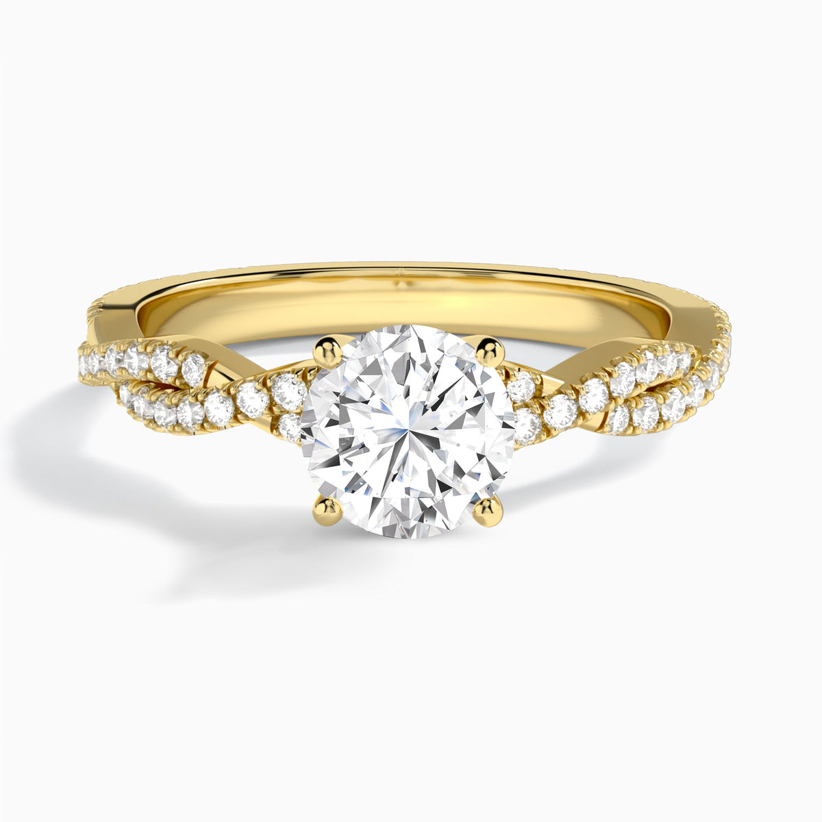 Round Luxe Twisted Vine Lab Diamond Engagement Ring In 18K Yellow Gold - Lucenjuri