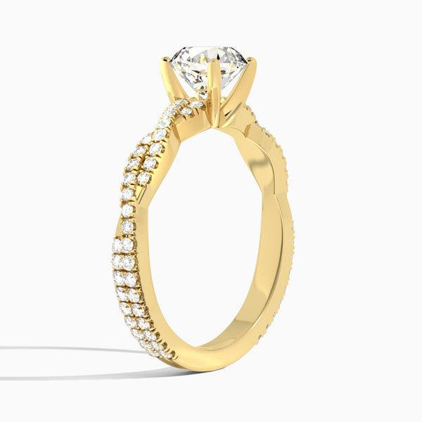 Round Luxe Twisted Vine Lab Diamond Engagement Ring In 14K Yellow Gold, Angle View