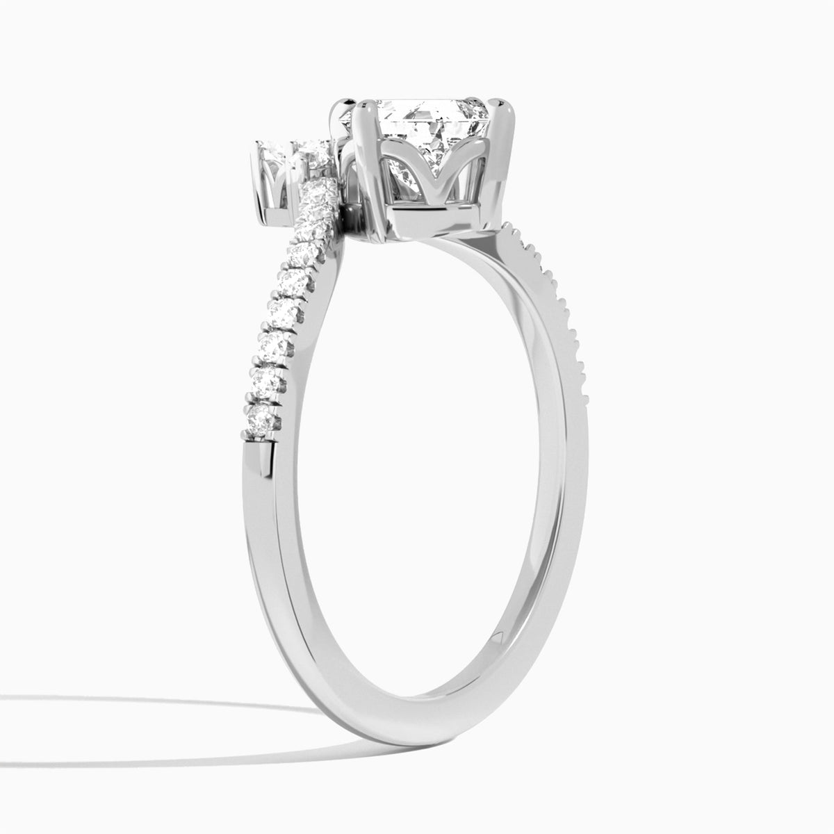 Asscher Nova Lab Grown Diamond Engagement Ring In 18K White Gold, Angle View
