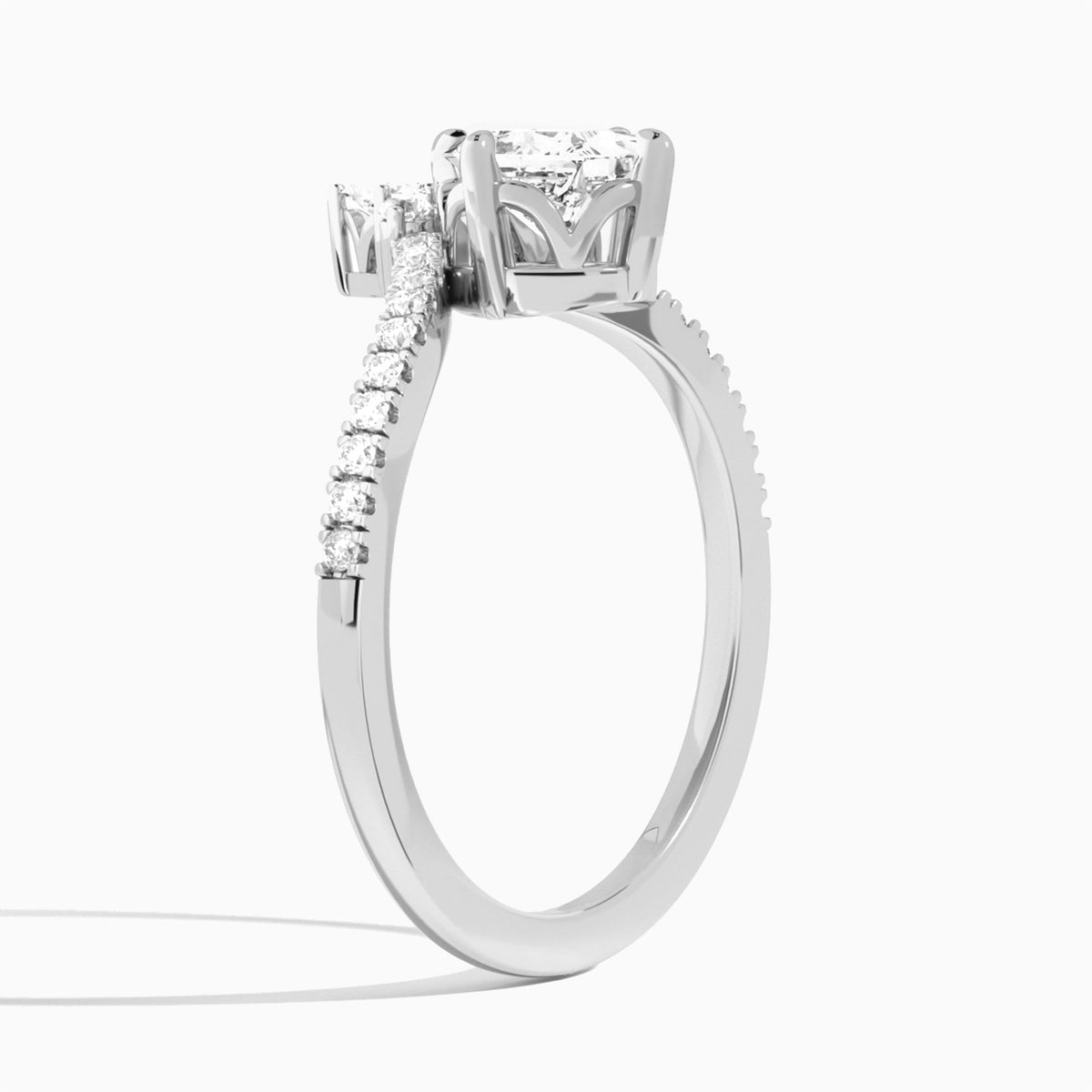 Princess Nova Lab Grown Diamond Engagement Ring In 14K White Gold, Angle View