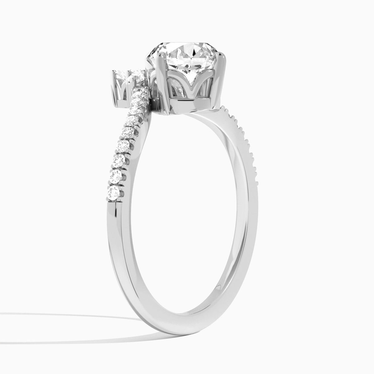 Round Nova Lab Grown Diamond Engagement Ring In 18K White Gold, Angle View