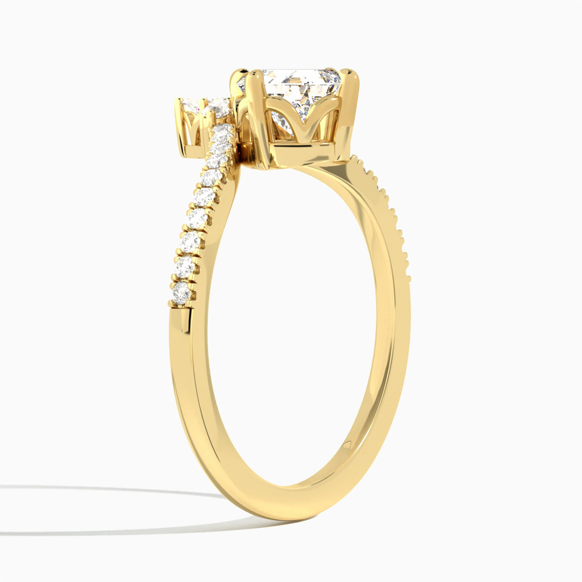 Asscher Nova Lab Grown Diamond Engagement Ring In 18K Yellow Gold, Angle View