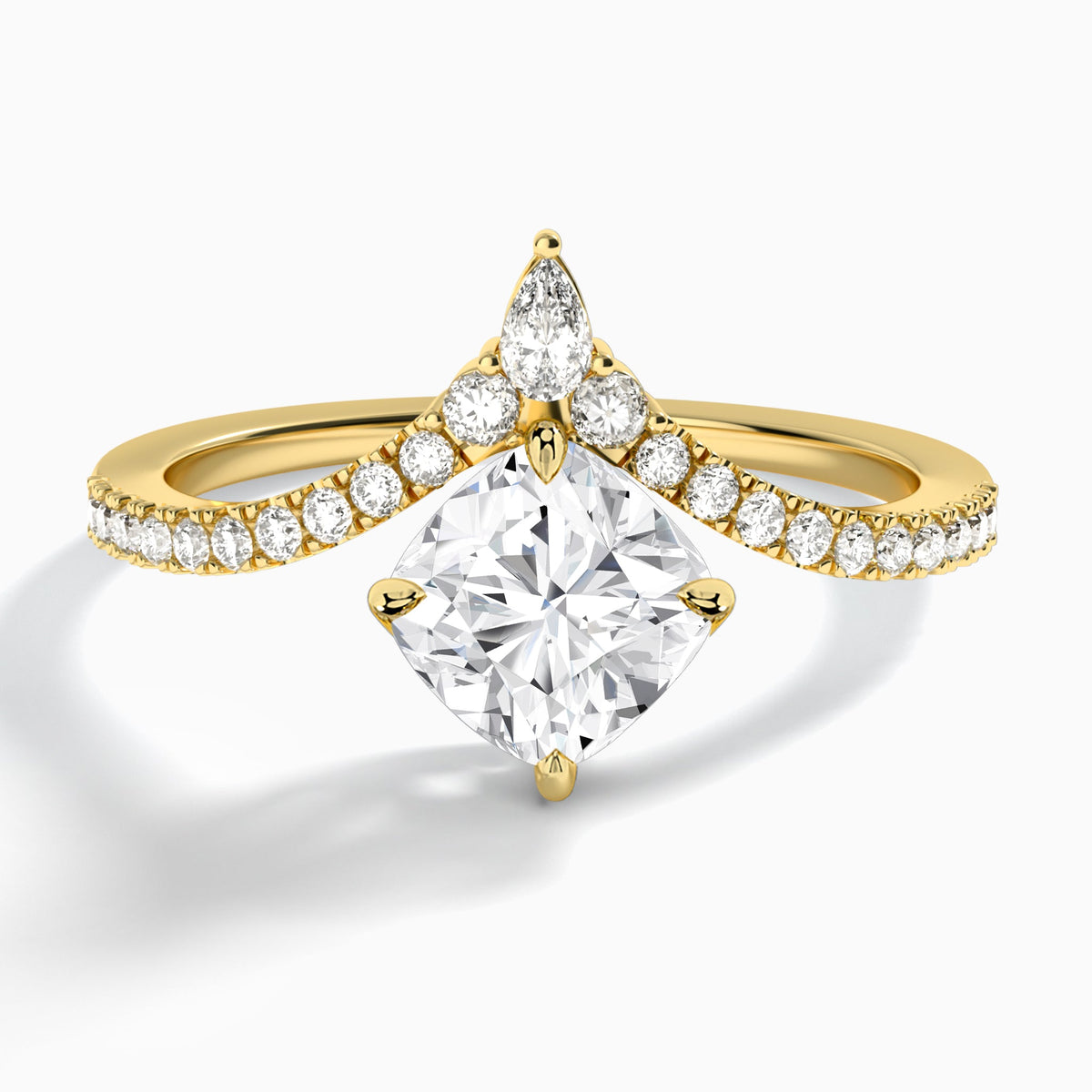 Cushion Nova Lab Grown Diamond Engagement Ring In 14K Yellow Gold - Lucenjuri