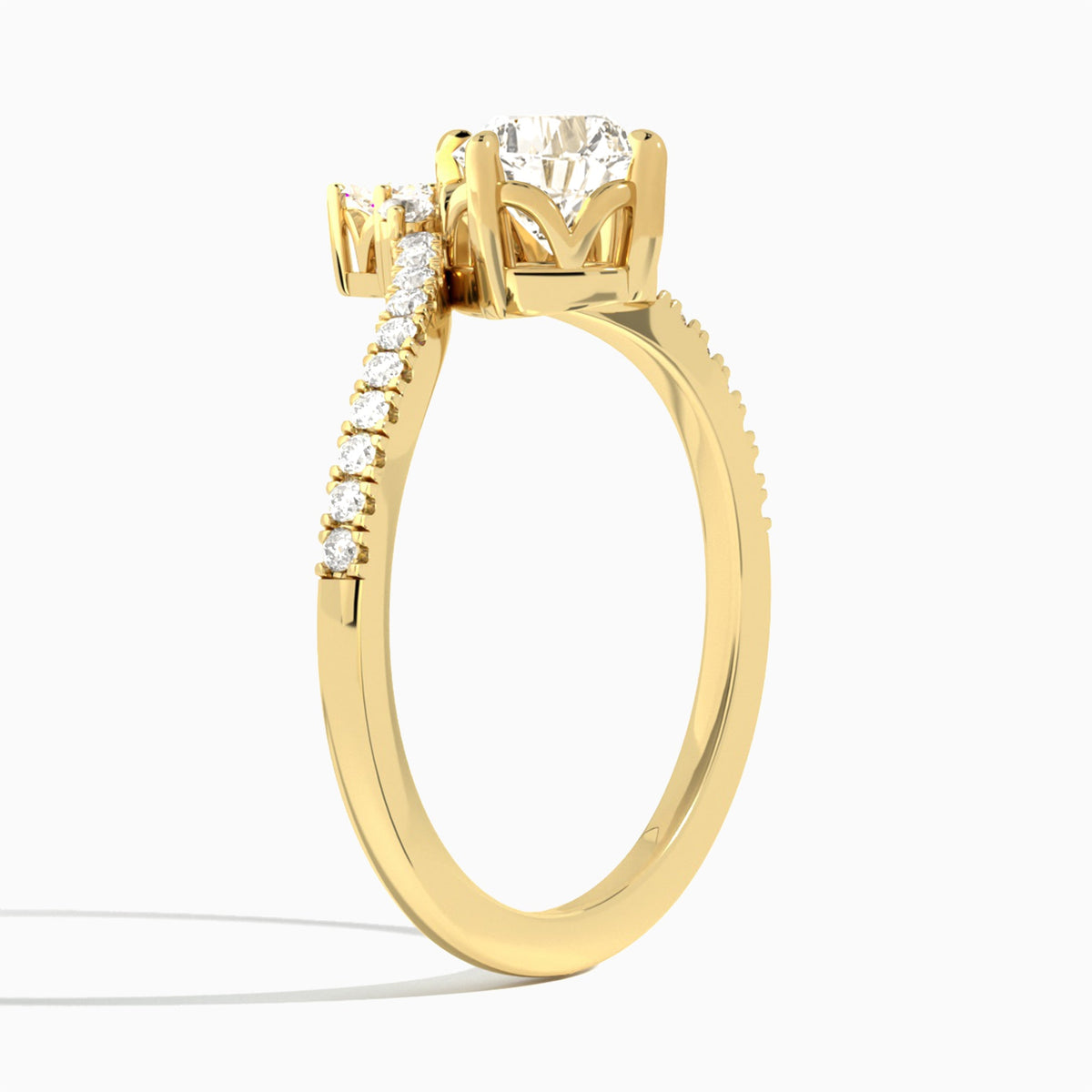 Cushion Nova Lab Grown Diamond Engagement Ring In 18K Yellow Gold, Angle View