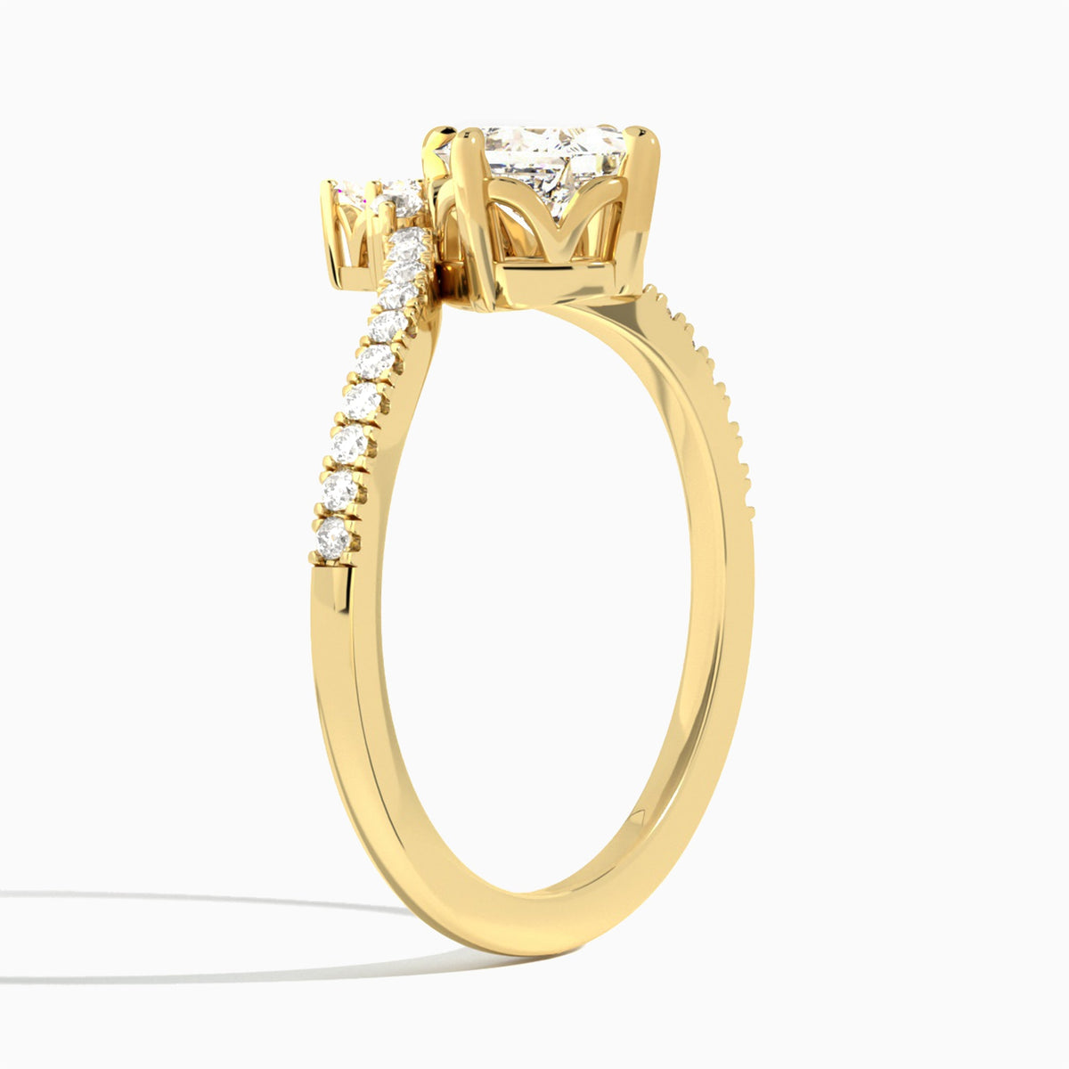 Princess Nova Lab Grown Diamond Engagement Ring In 14K Yellow Gold, Angle View