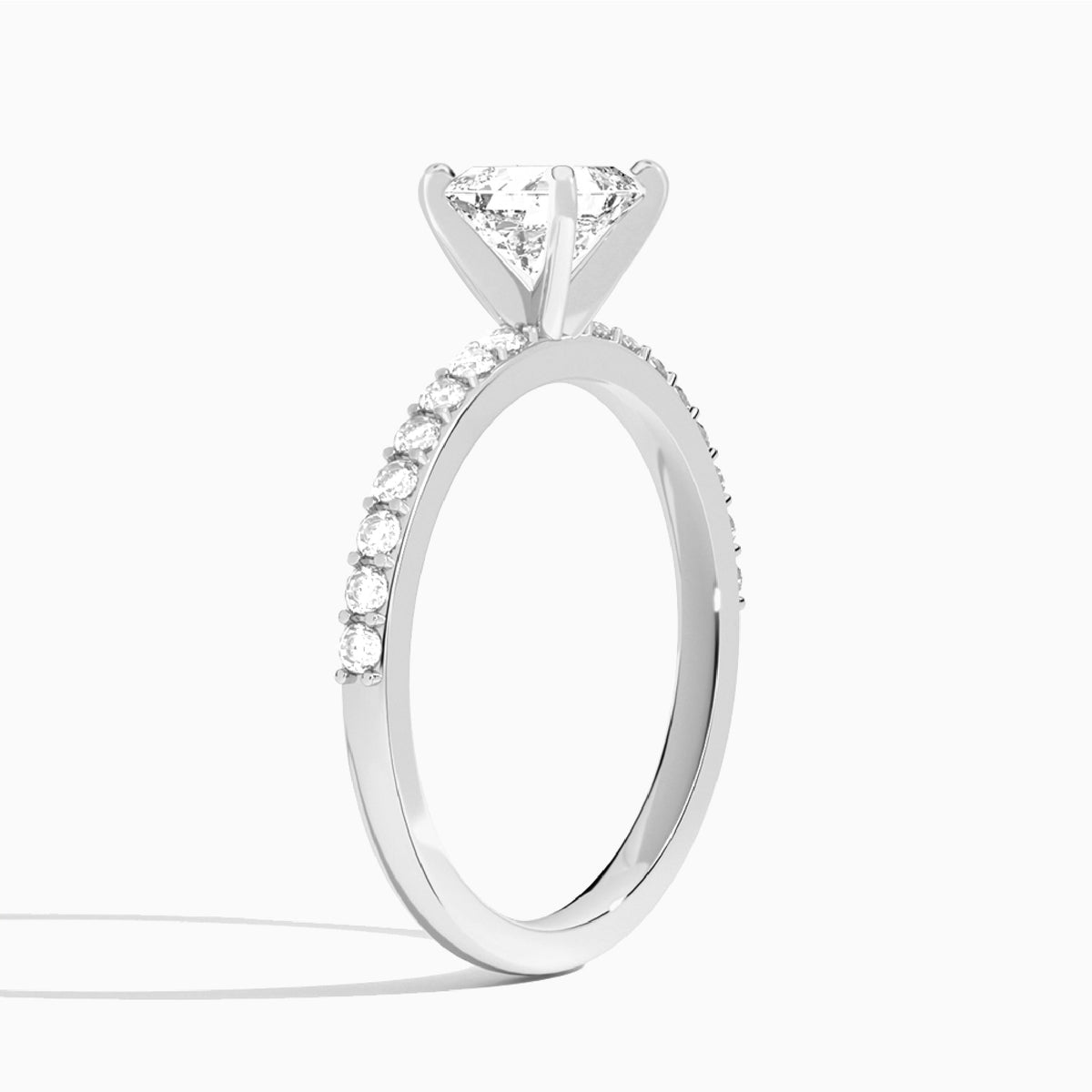 Asscher Petite Classic Lab Grown Diamond Engagement Ring In Platinum, Angle View