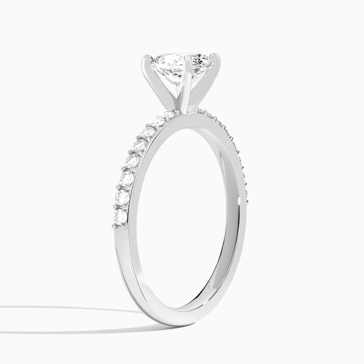 Oval Petite Classic Lab Grown Diamond Engagement Ring In Platinum, Angle View