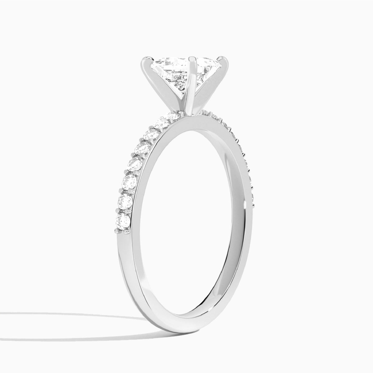 Princess Petite Classic Lab Grown Diamond Engagement Ring In Platinum, Angle View