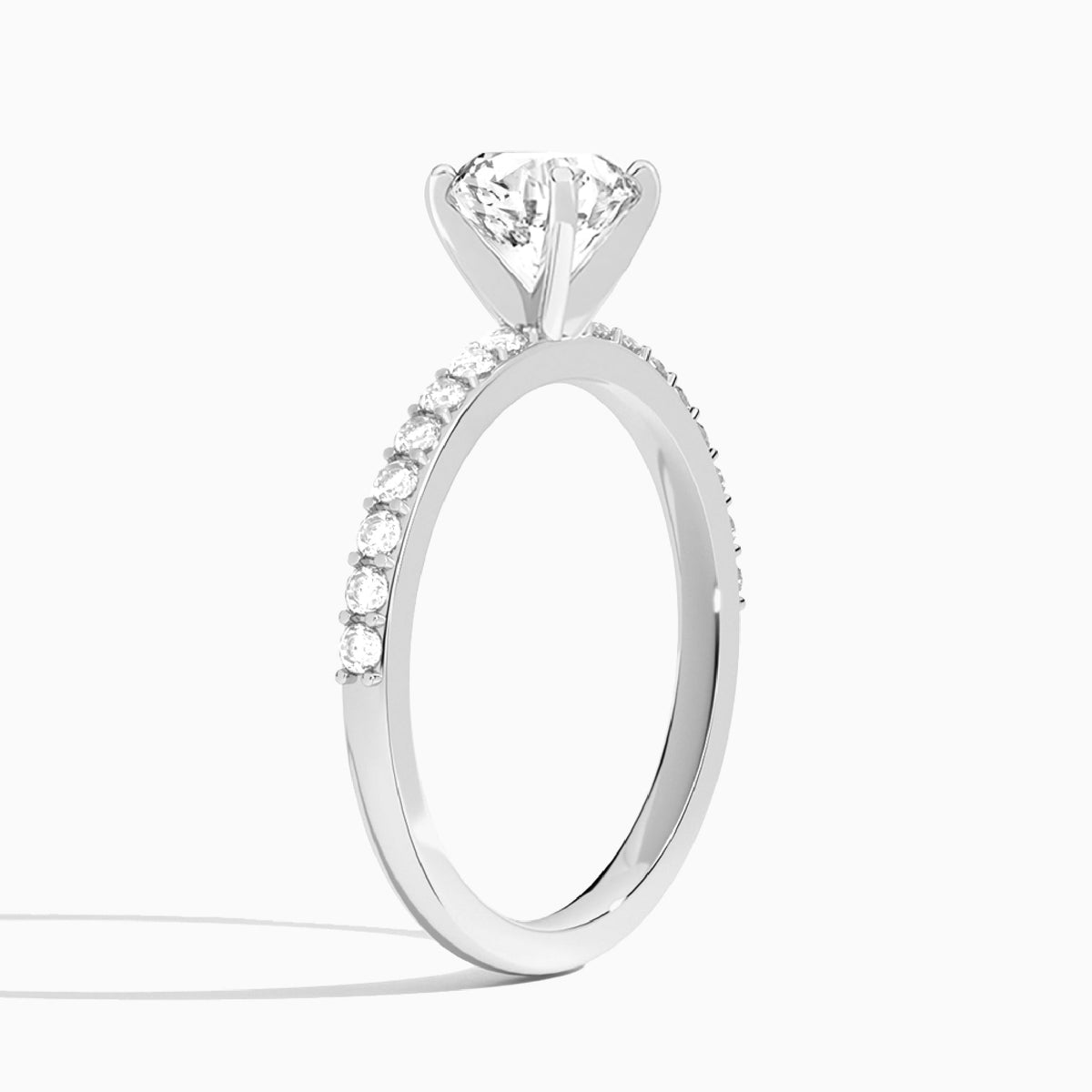 Round Petite Classic Lab Grown Diamond Engagement Ring In Platinum, Angle View