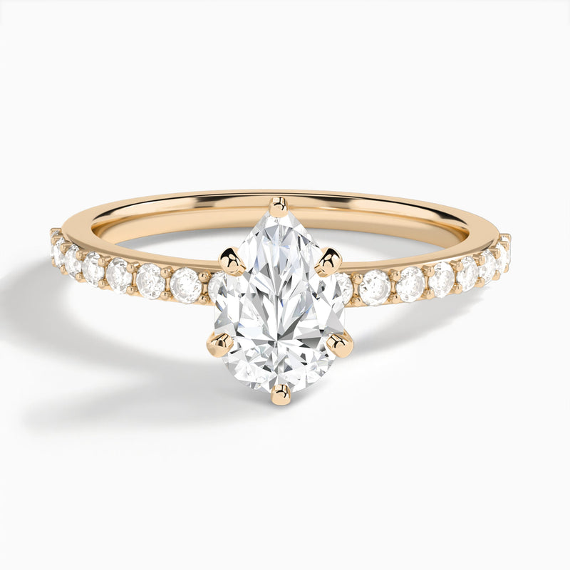 Pear Petite Classic Lab Grown Diamond Engagement Ring In 14K Rose Gold - Lucenjuri