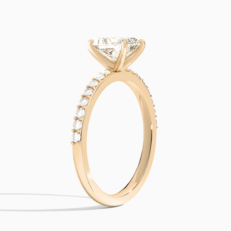 Radiant Petite Classic Lab Grown Diamond Engagement Ring In 14K Rose Gold, Angle View