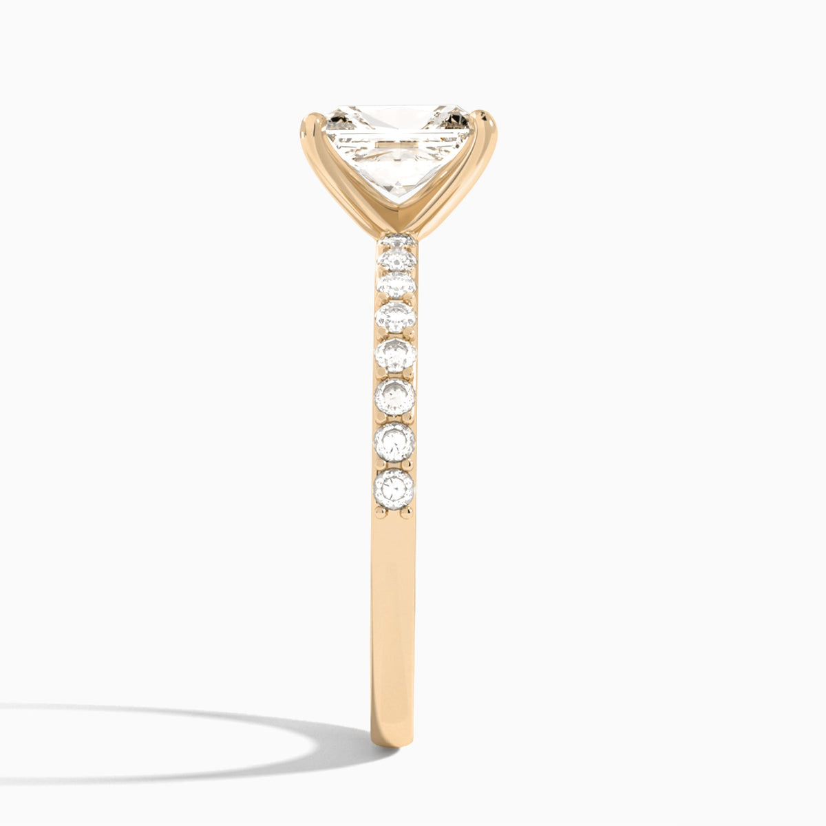 Radiant Petite Classic Lab Grown Diamond Engagement Ring In 14K Rose Gold, Side View