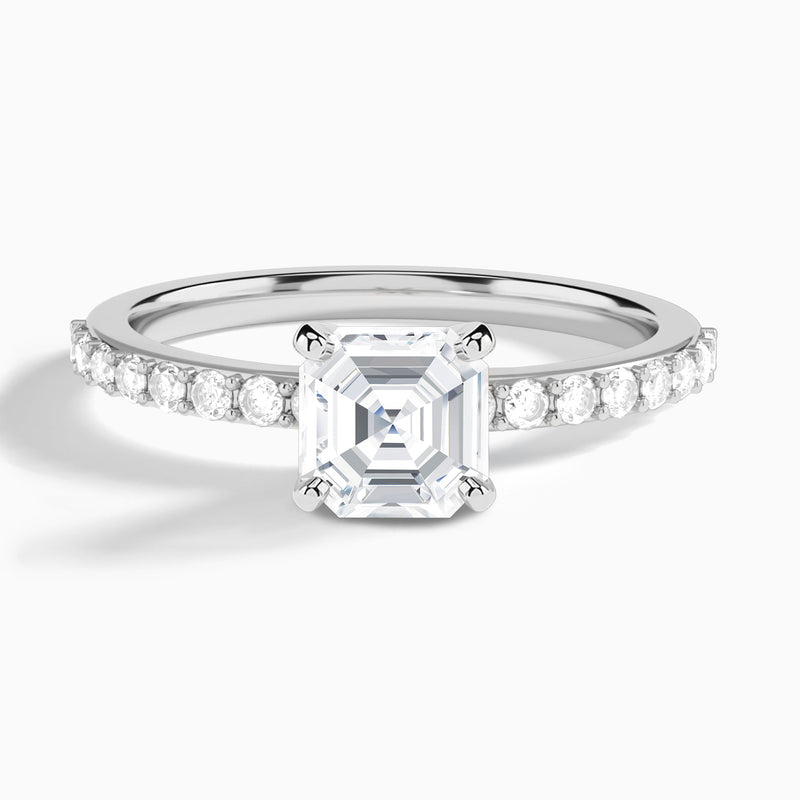 Asscher Petite Classic Lab Diamond Engagement Ring In 18K White Gold - Lucenjuri