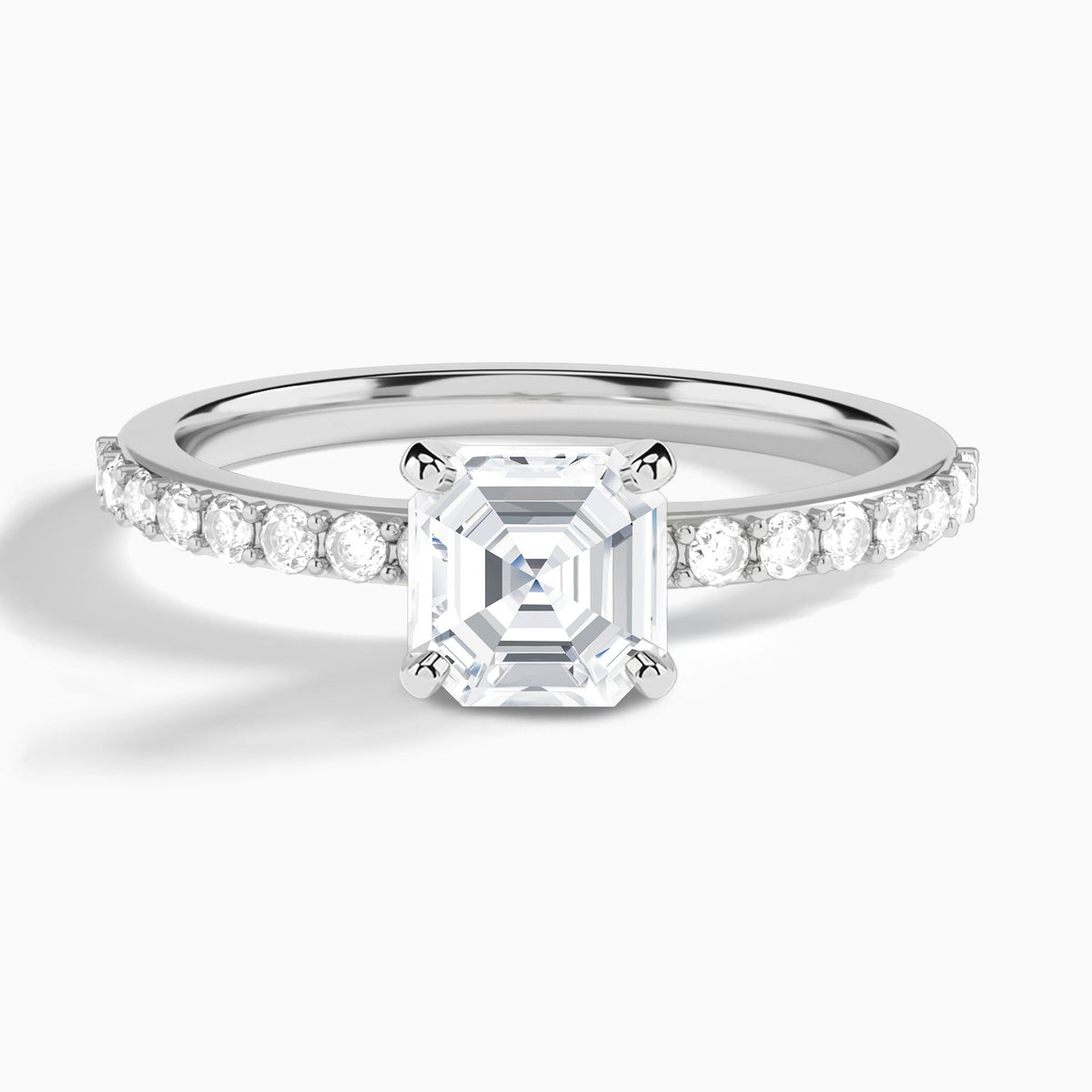 Asscher Petite Classic Lab Diamond Engagement Ring In 18K White Gold - Lucenjuri