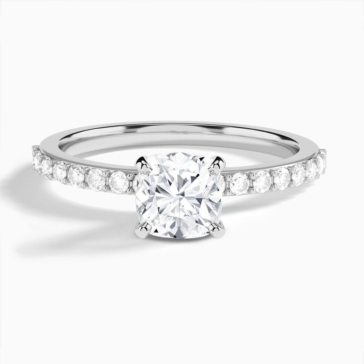 Cushion Petite Classic Lab Diamond Engagement Ring In 14K White Gold - Lucenjuri