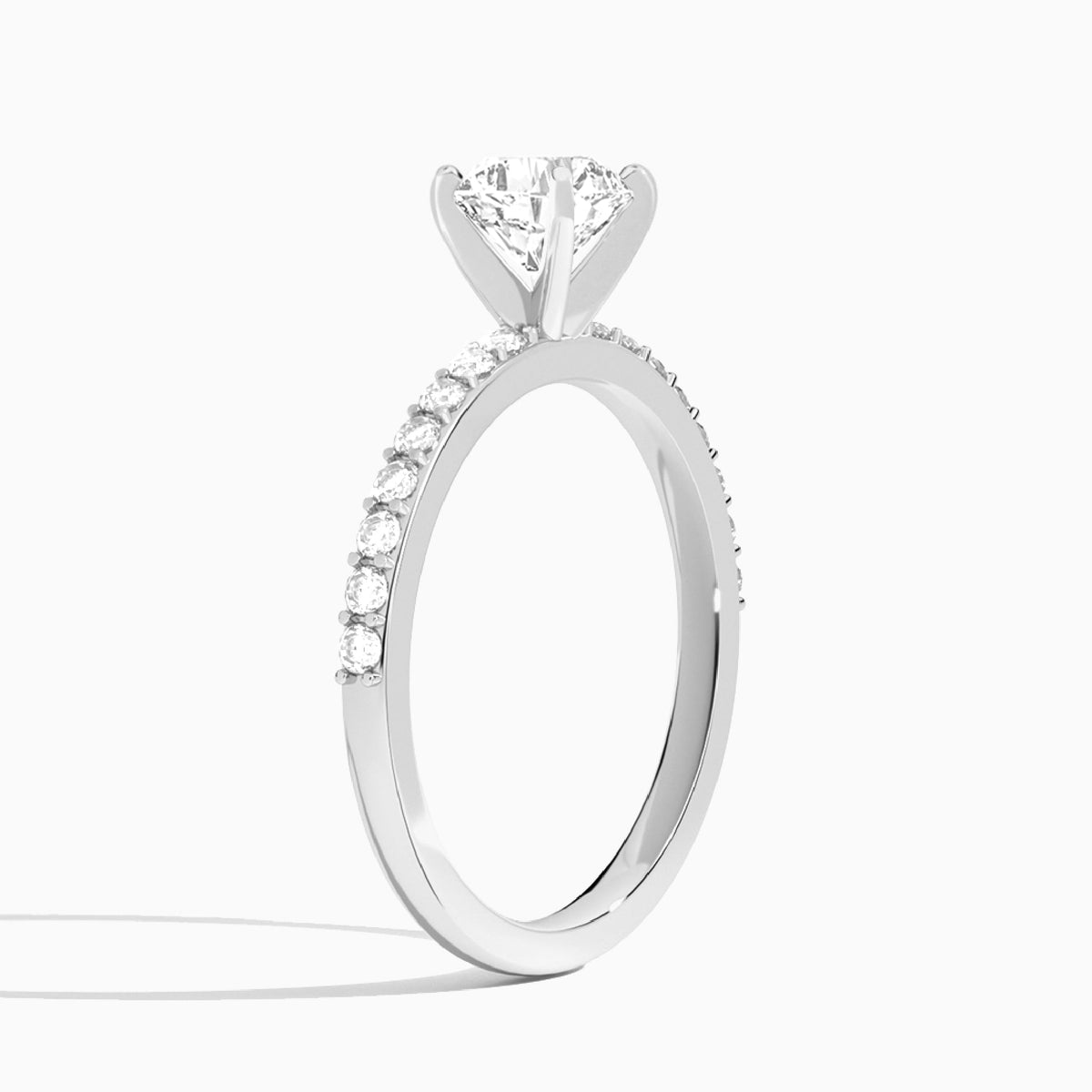 Cushion Petite Classic Lab Diamond Engagement Ring In 14K White Gold, Angle View
