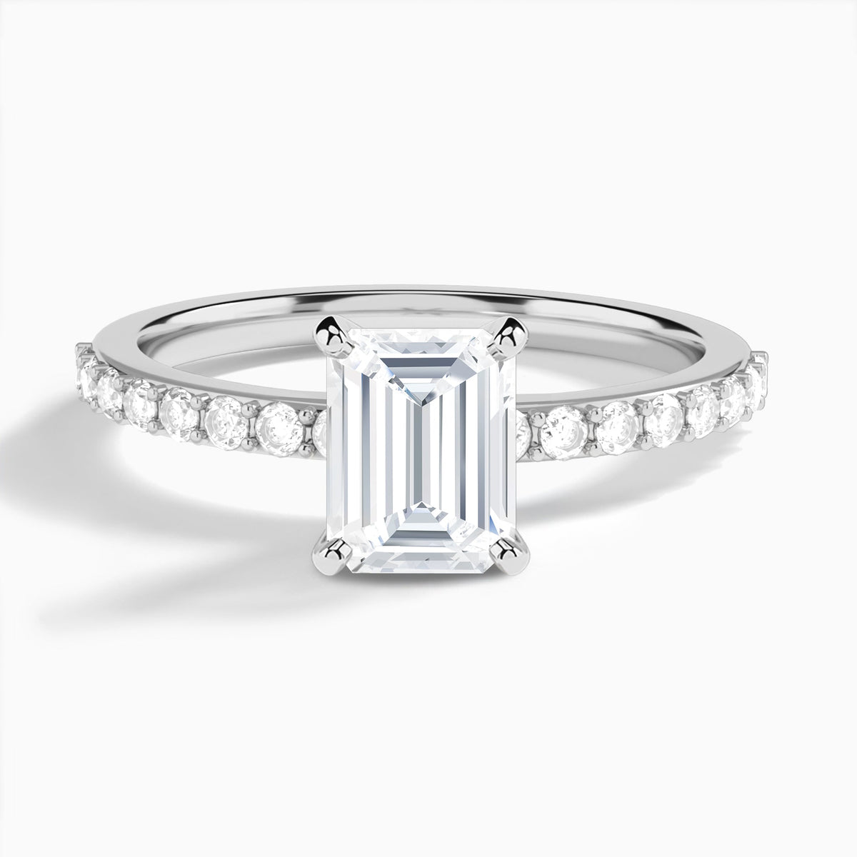 Emerald Petite Classic Lab Diamond Engagement Ring In 18K White Gold - Lucenjuri