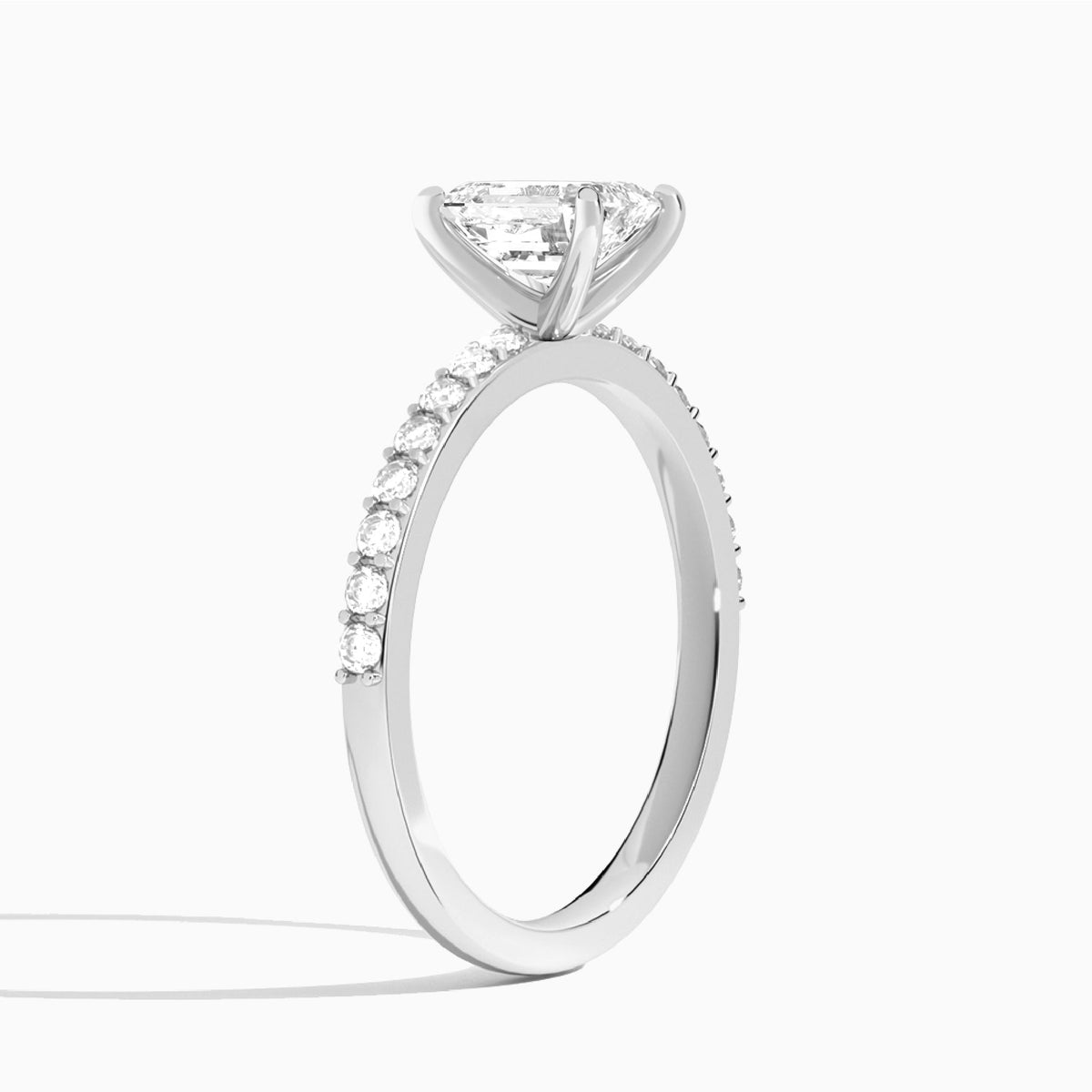 Emerald Petite Classic Lab Diamond Engagement Ring In 14K White Gold, Angle View
